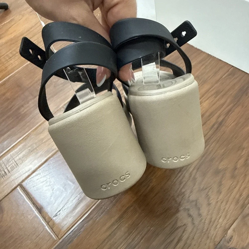 Crocs Platform Chunky Ankle Strap Wedge Sandal LiteRide Black Comfort Women's 6